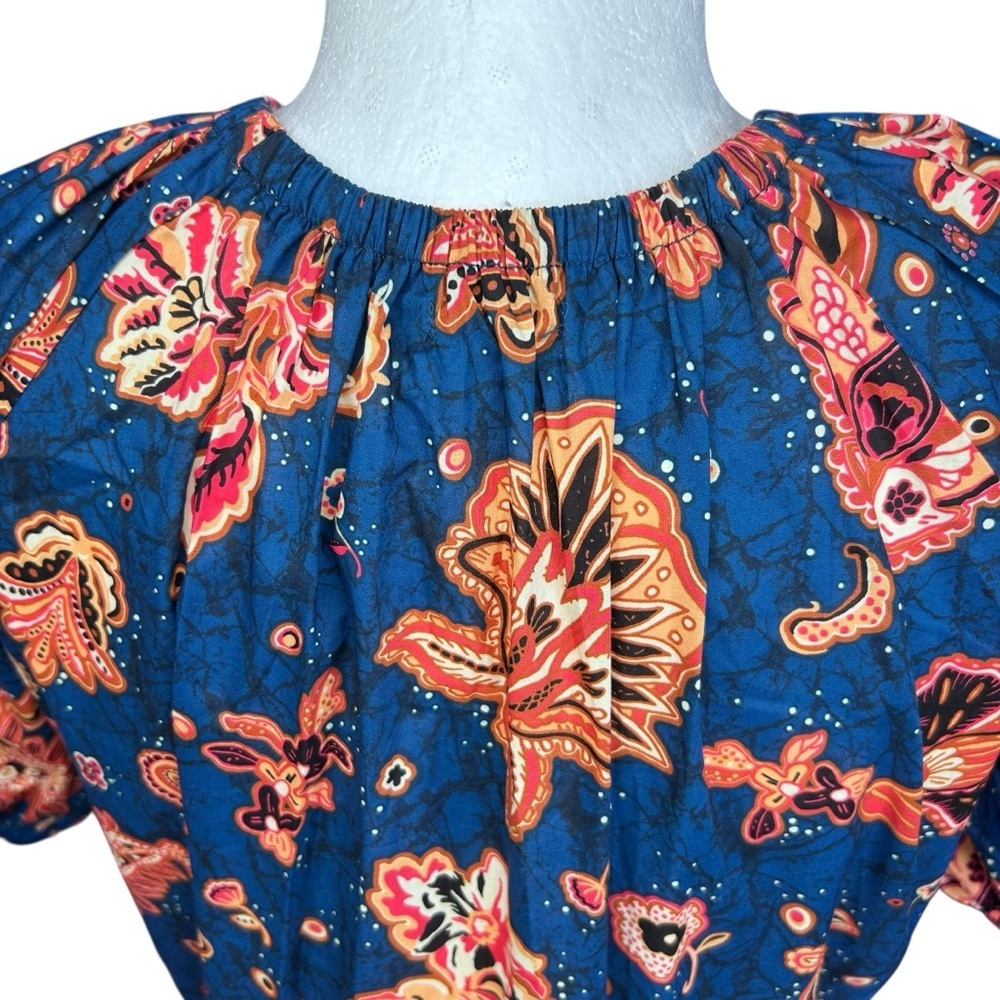 INA Boho Tiered Midi Dress M Waist Ties Lightweight Flowers Paisley Feminine - Picture 10 of 12